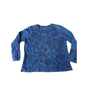Coldwater Creek Indigo Floral Embroidered Crewneck Sweatshirt Large